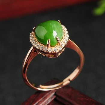 

Spinach Green jasper heart-shaped egg noodle ring 925 silver inlay and Tianyu retractable hand decorative ring