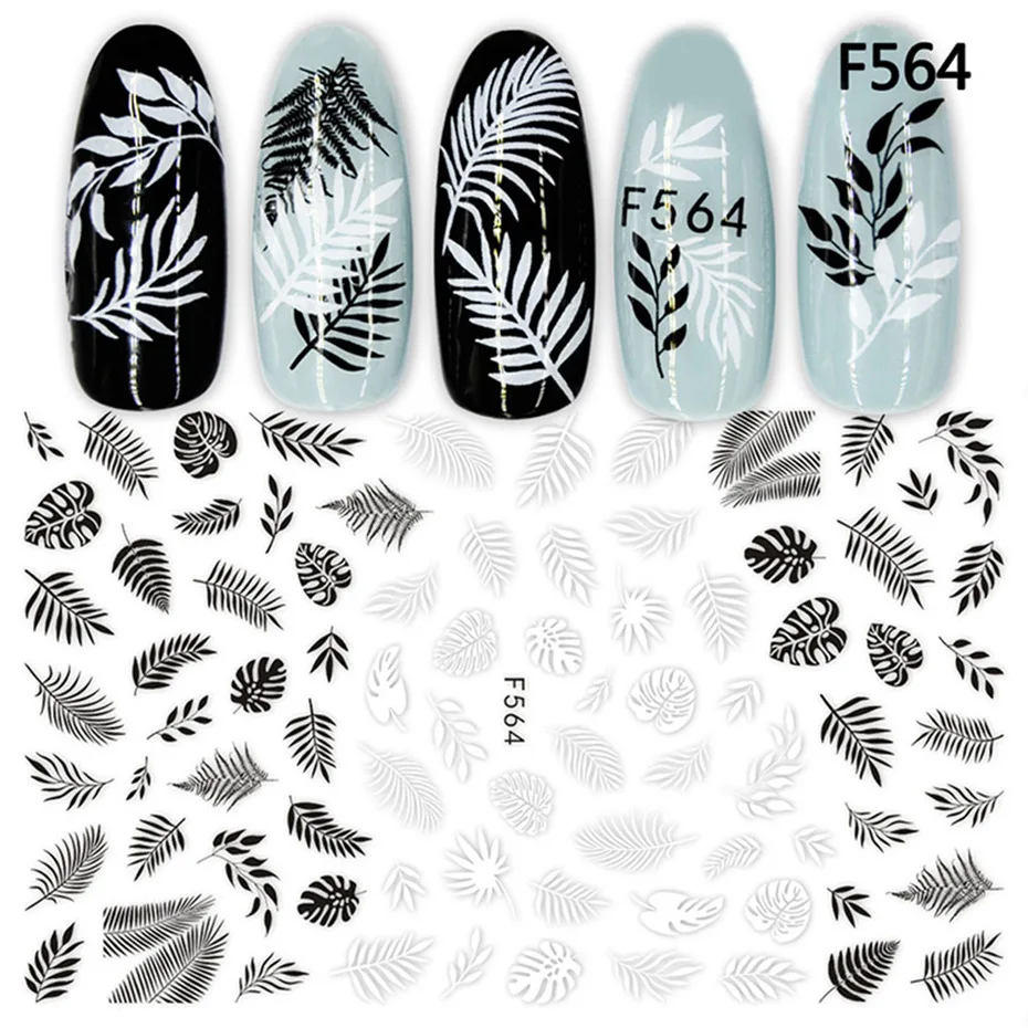 1 лист черная Мандала наклейки для ногтей цветы Тропический лист дизайн ногтей 3D наклейки геометрические бабочки розы клейкие наклейки слайдер - Цвет: F564