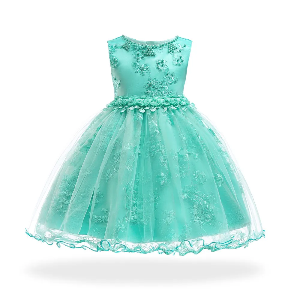 Neonatal Baby Girl Dress for baptism 3-24M Baby Girls Dresses Vestido pearl flower sleeveless birthday tutu princess dress