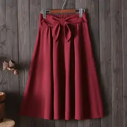 Элегантная женская плиссированная юбка с большим бантом, высокой талией, длиной до колена, трапециевидной юбкой, винтажная красная черная