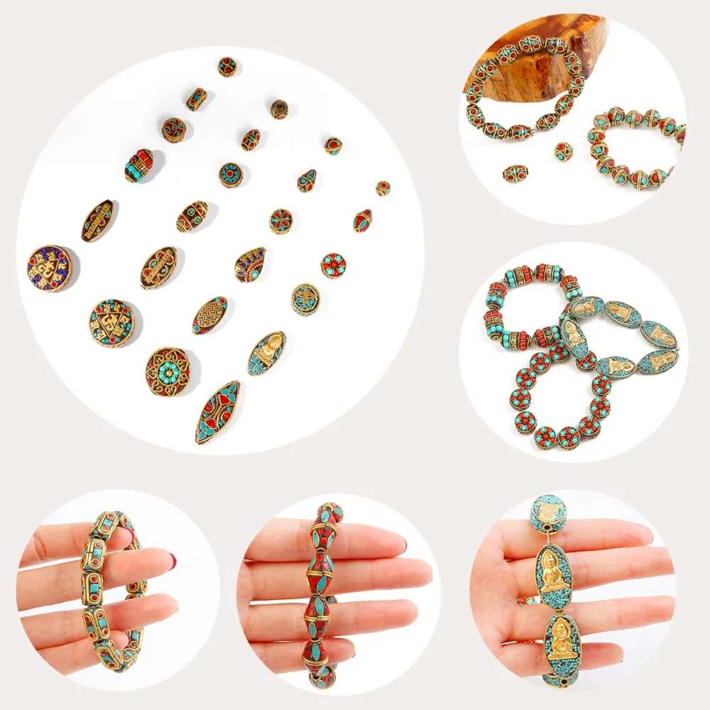Модели из латуни из Непала, Тибета античный золотой кулон Подвески бусины-разделители для Цепочки и ожерелья, браслет, серьги "сделай сам" для изготовления украшений вручную