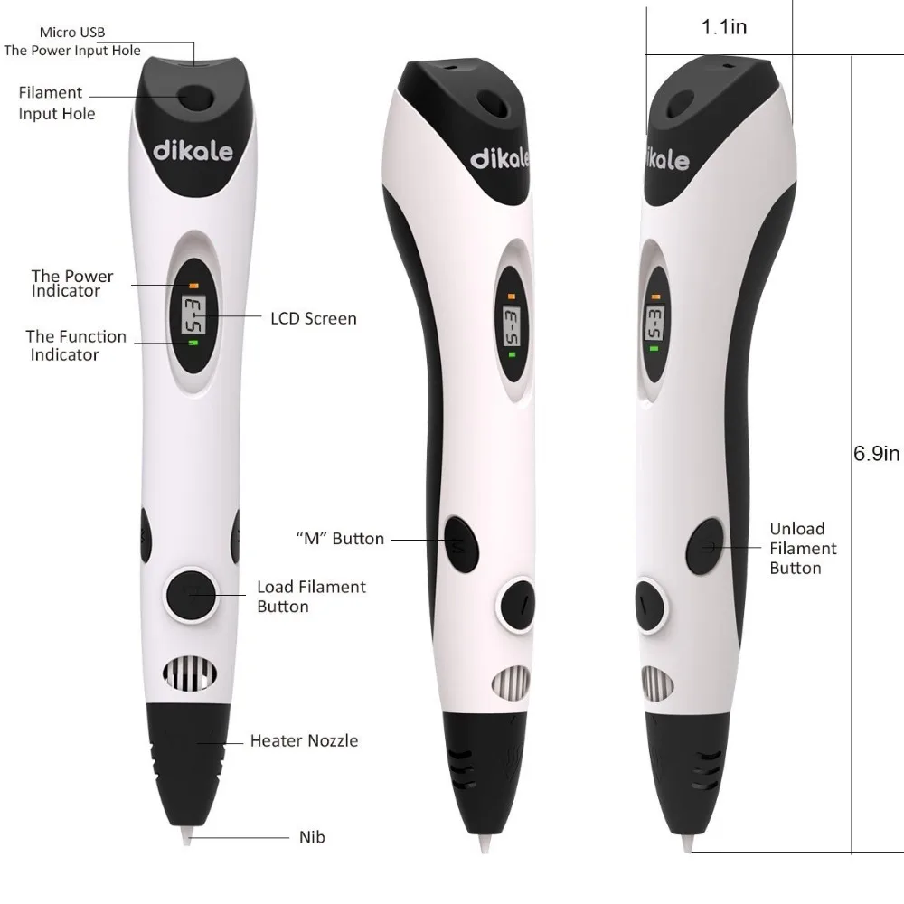 Dikale 3D Drawing Pen 7th Generation 3D Printer Pen Pencil Stencil Stift Drucker eBook Refill PLA Filament Kid Adult DIY Gift