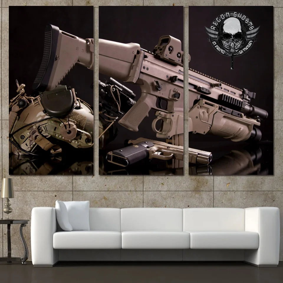 Modern Frame For Paintings 3 Panel Weapon Gun Home Decor Wall Art Painting Canvas Prints