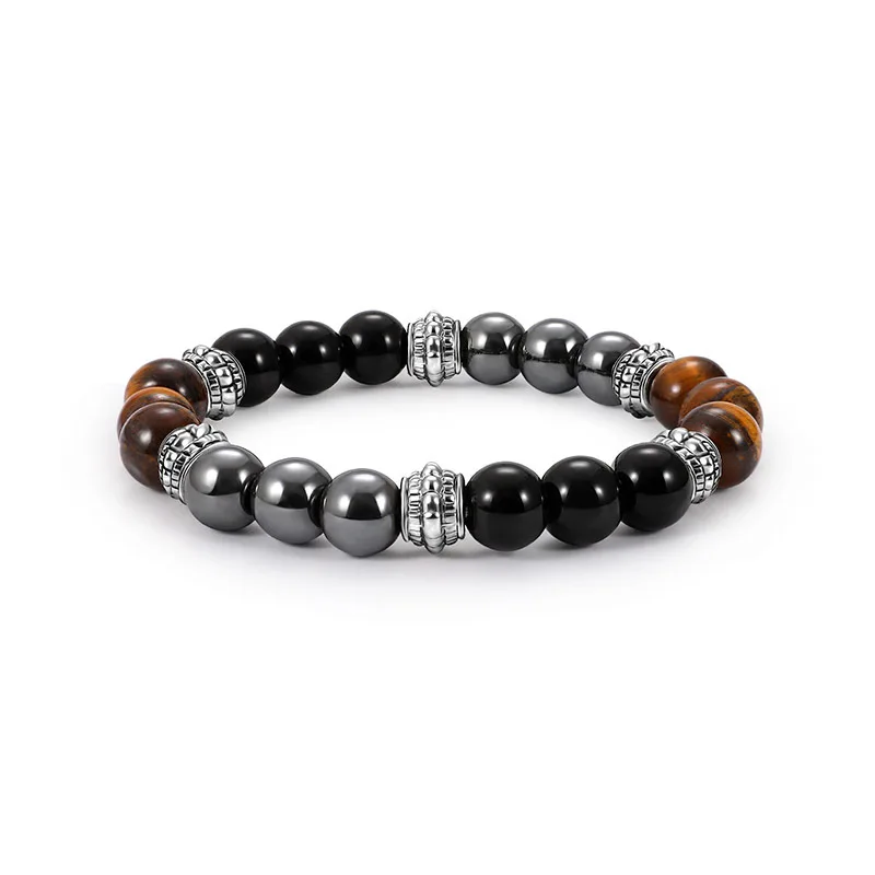 

Punk Rock Man Women Wristband Beaded Bracelets Antique Silver Color Charm Crystal Tiger Eye Sea Opal Hematite Stone Bracelets