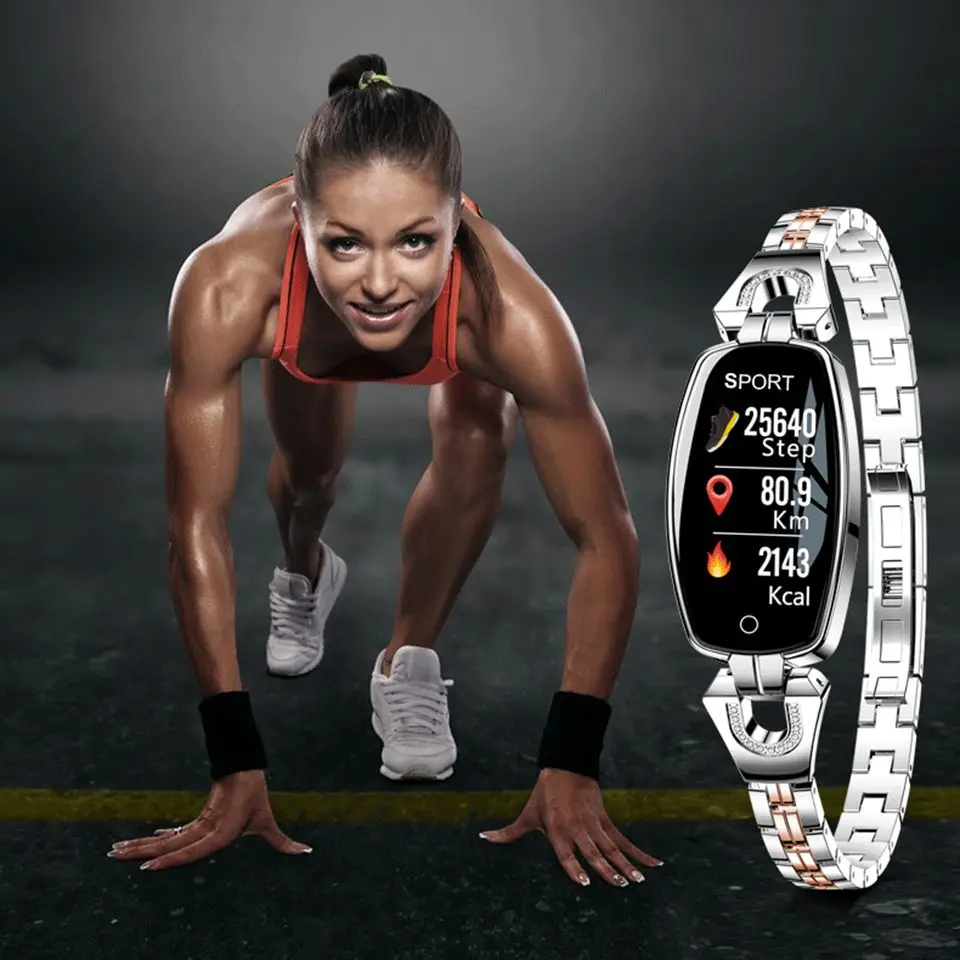Женские Смарт часы H8 HR модные деловые с ремешком из нержавеющей стали