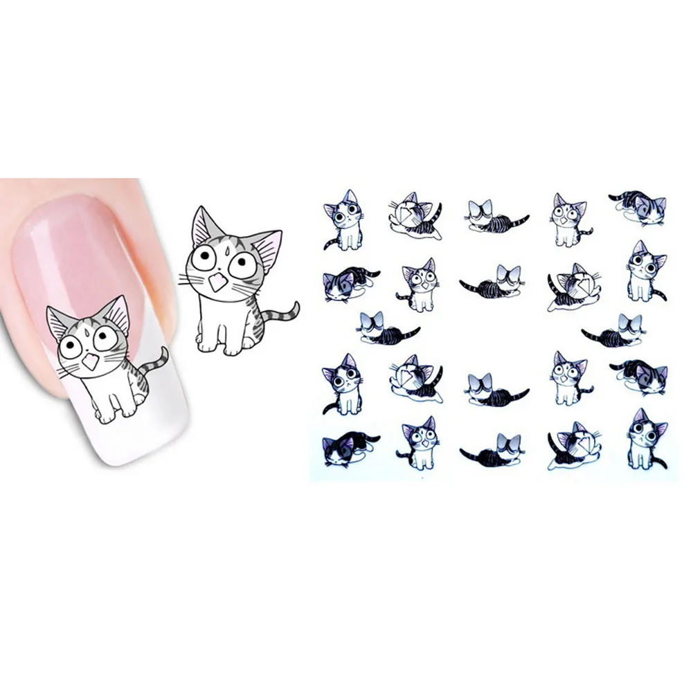

New Lovely Cartoon Animals Water Transfer 3D Cute Cat Pets Pattern Nail Sticker Full Wraps Manicure Decals DIY Nail Art Stickers