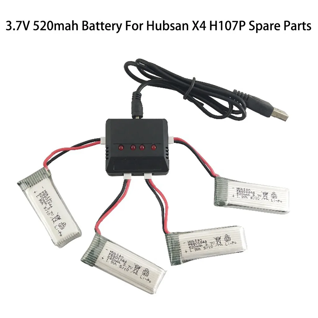 

2019 4PCS 3.7V 520mah Battery And 4 in 1 Charger For Hubsan X4 H107P Spare Parts Toy supplies pure battery portable charger