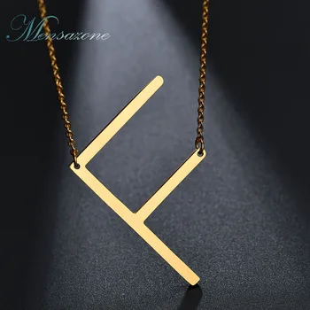 

MENSAZONE Classic Letter F Stainless Steel Necklace for Women Large Oversized Sideway Blackish Girl Jewelry Gift