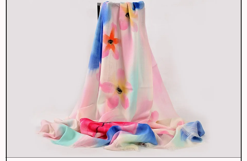 [BYSIFA] Для женщин синий розовый 100% шарфы из шерсти пашмины Новый Китай Ручная роспись длинная шаль шарф осенне-зимняя одежда из шерсти