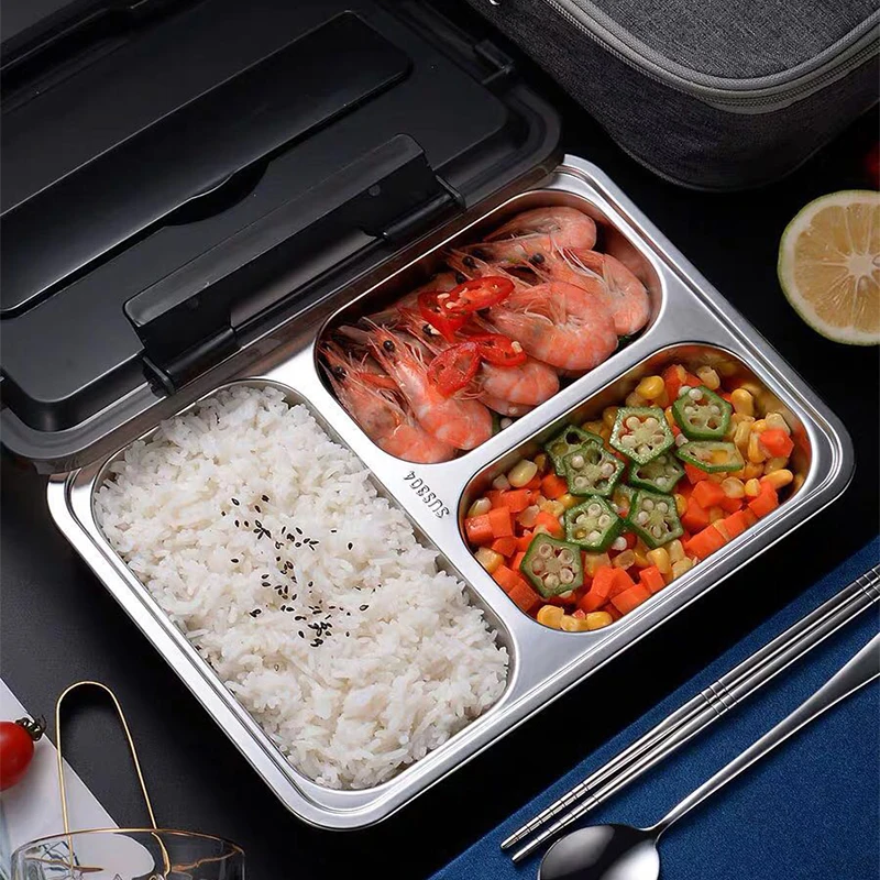 

304 Stainless Steel Lunch Box With Spoon Thermal Leak-proof Bento Box Microwave Tableware School Office Portable Food Container