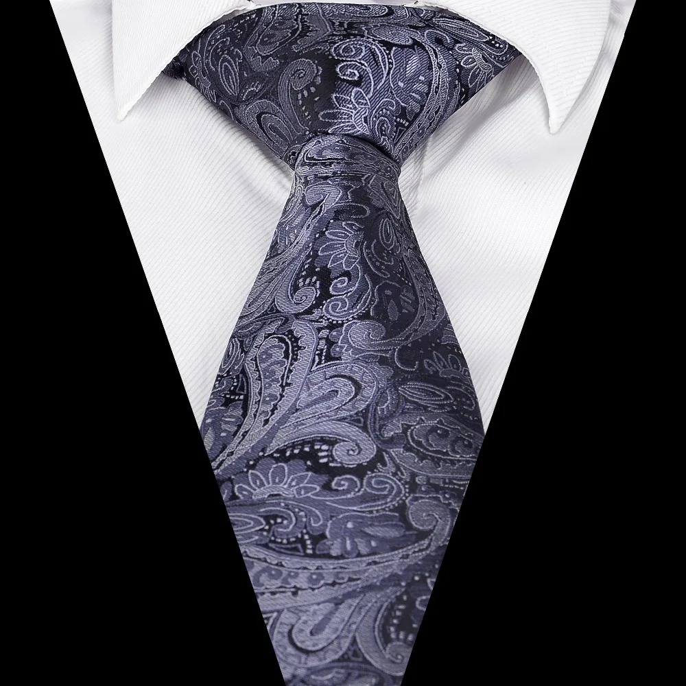 New Men`s Tie Gray Paisley Jacquard Woven Necktie Gravata For Men