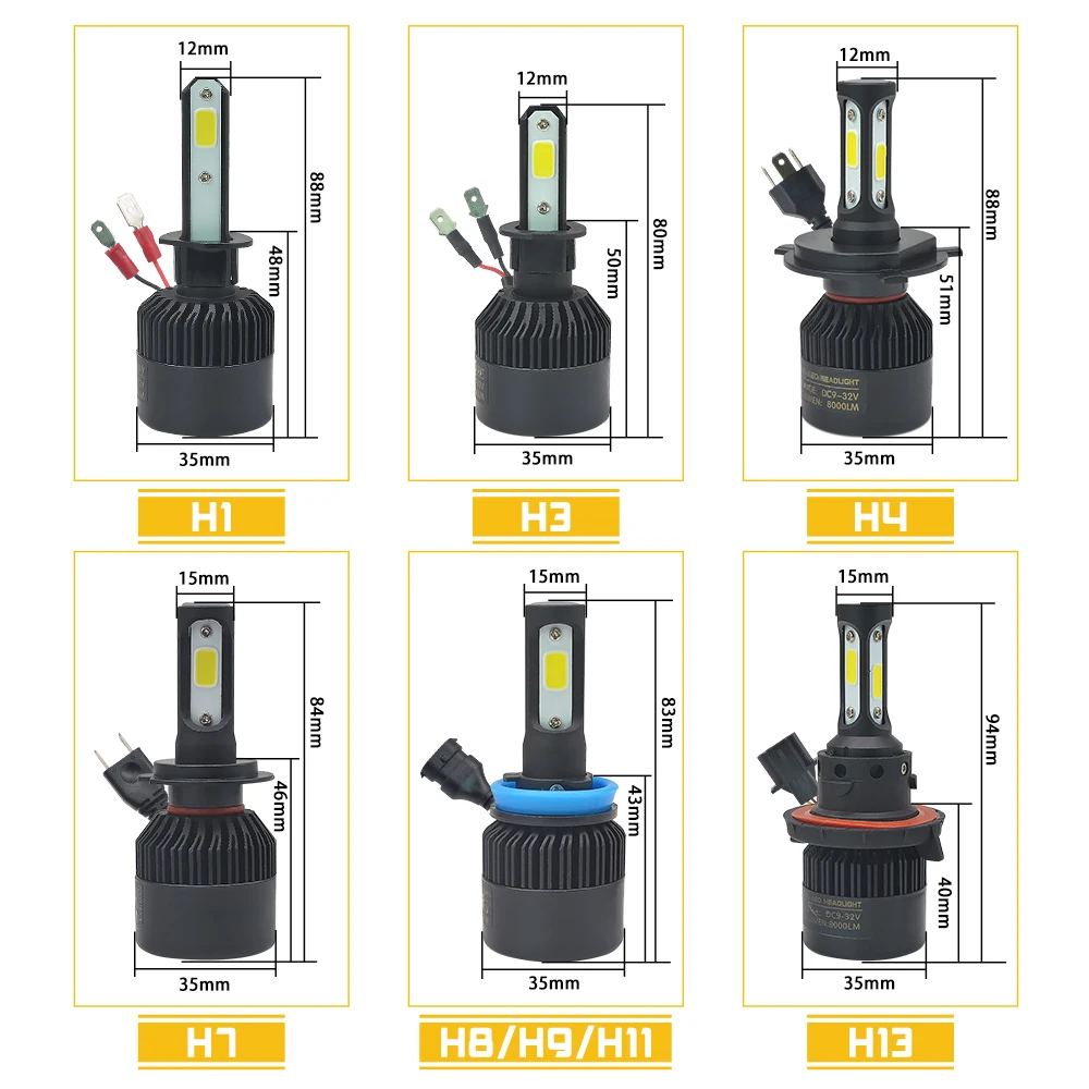 2 шт. светодиодный H7 H4 H11 H1 H3 HB4 H27 H8 HB3 9005 9006 881 9007 H13 светодиодный автомобильные лампы для фар машины 8000LM 6500 к фары автомобиля светильник