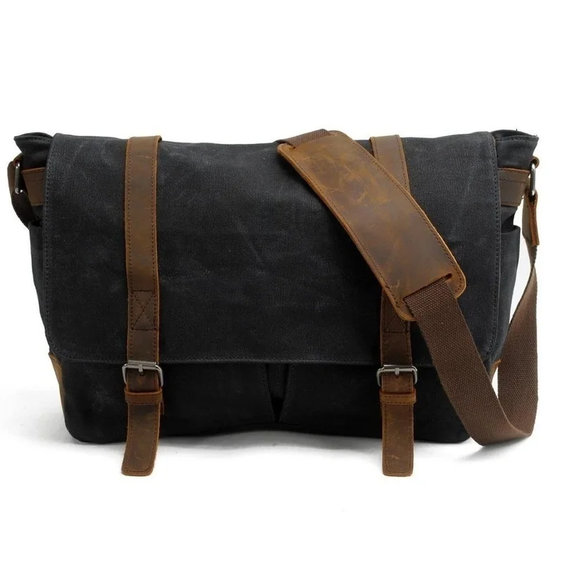 PHO# The leisure batik canvas with crazy horse leather SLR camera bag