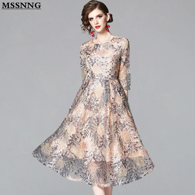 

MSSNNG Summer Lace Dress Work Casual Slim Fashion O-neck Sexy Hollow Out Embroidery Dresses Women A-line Vintage Vestidos