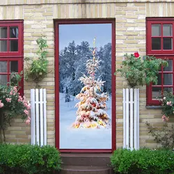 77x200 см Рождественская елка Снежная дверь наклейки для гостиной спальня DIY водостойкий домашний Декор Наклейка 3D Самоклеящиеся обои