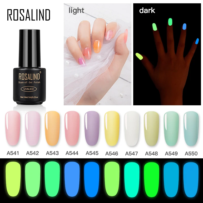  ROSALIND Neon Nail Gel Polish Luminous Hybrid Varnish Manicure Top Base Gel For Nails Art Gel Nail 