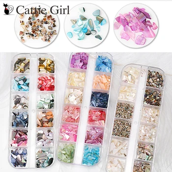 

12grids Nail Seashell Paillette Sequins Abalone Sequins Irregular Shell Stone Nails Sequins Manicure Nail Art Decoration Set