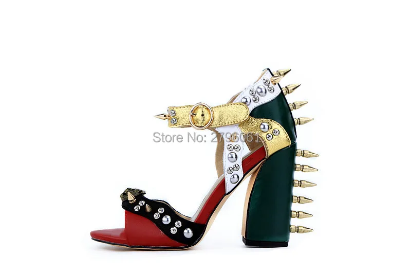 

Real Pictures Sandals Square Spike Heels Ankle Wrap Deep Toe Pumps Free Shipping