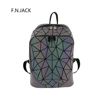 

F.N.JACK New Backpack Simple Leisure Travel Bag Polished Night Light Discolored Two Shoulder Bags Geometry Large Backpacks