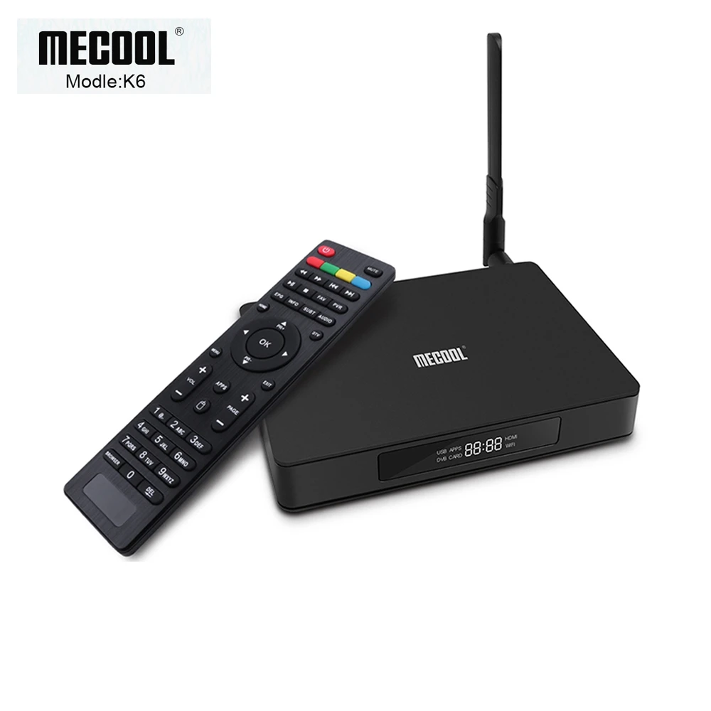 Mecool K6 DVB S2-T2-C Smart tv Box USB 3,0 Поддержка 2,4G 5G wifi 100 Мбит/с 4K VP9 2 Гб ram+ 16 Гб rom медиаплеер