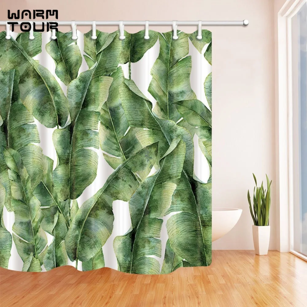 Warm Tour Plant Watercolor Banana Palm Leaves Decorative Fabric Shower Curtains Simple Polyester Waterproof Bathroom Curtain | Дом и сад