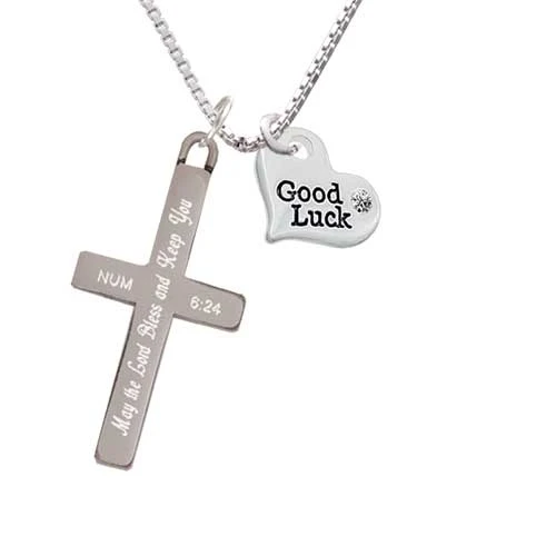 Small Good Luck Heart - Bless and Keep You - Cross Necklace (1)