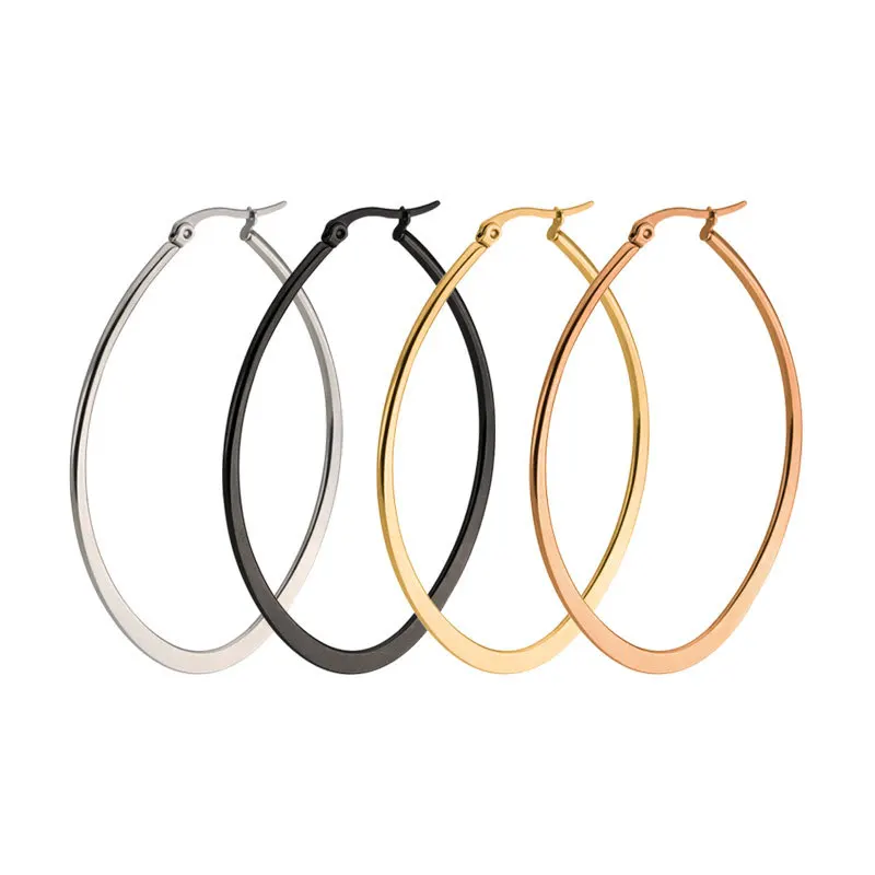 CHUKUI Stainless Steel Jewelry Women Large Gold Oval Hoop Earrings Steel Hoop Earings Punk Accessories (2)
