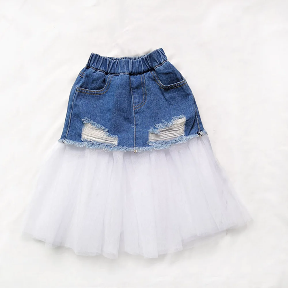 Детская юбка для девочек юбка-пачка для девочек фатиновая юбка Двусторонняя джинсовая одежда для девочек летняя одежда с юбкой-пачкой детская одежда