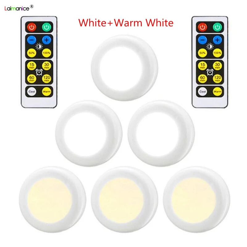 

Warm,White Dual Color Changing Dimmable Remote Control Puck Night Lights Touch Sensor LED Under Cabinets Kitchen Closet lamp