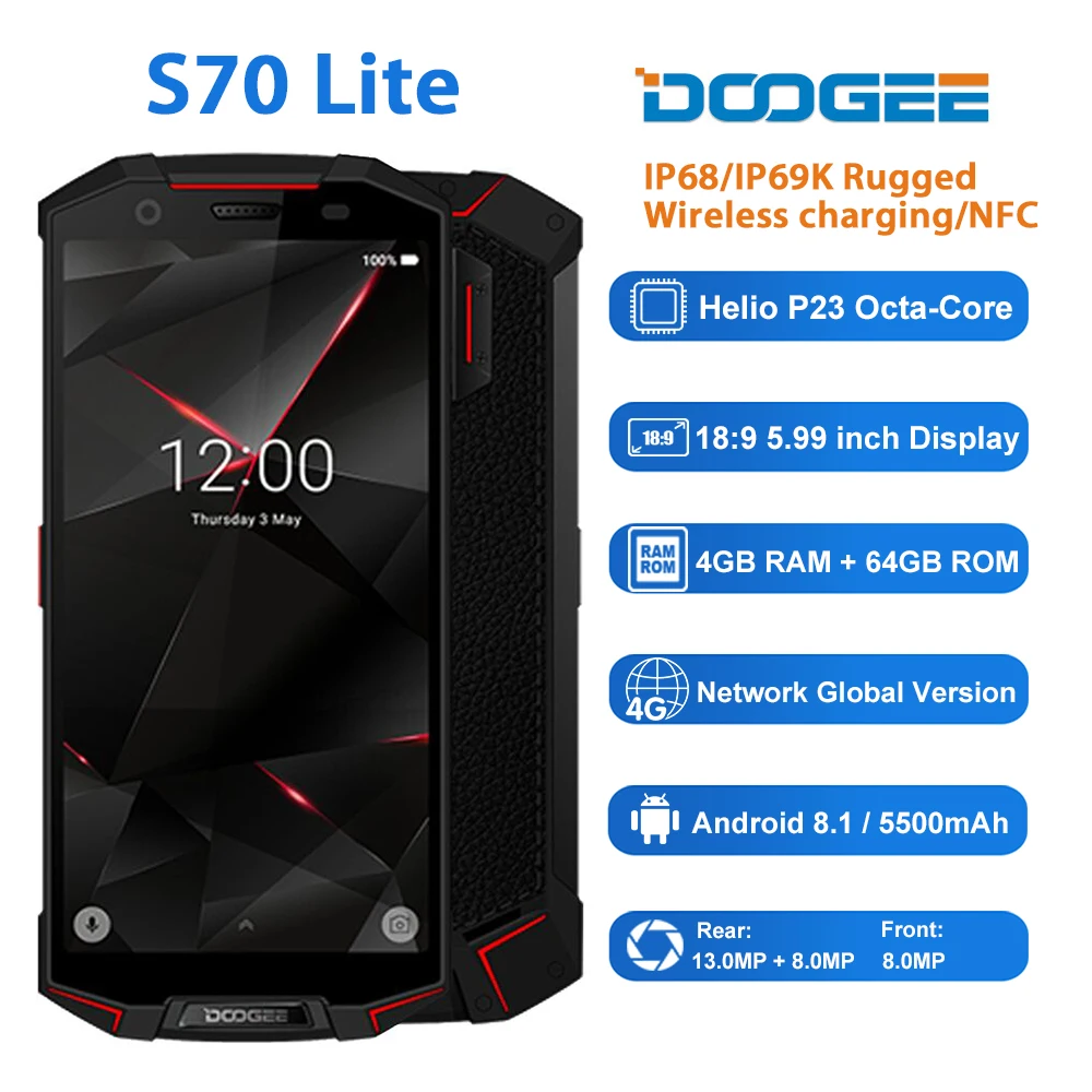 DOOGEE S70 Lite Face ID за счет сканера отпечатков пальцев NFC смартфон на базе