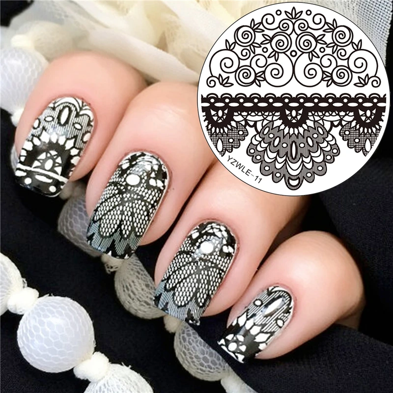 

YZWLE 1Pc Lace Design DIY Nail Art Image Stamp Stamping Plates 5.5cm Round Manicure Template Tools
