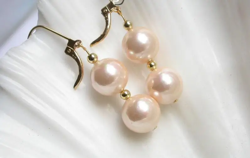 

Free Shipping >>>> Stunning! 10mm round champagne sea shell pearls earring j3875