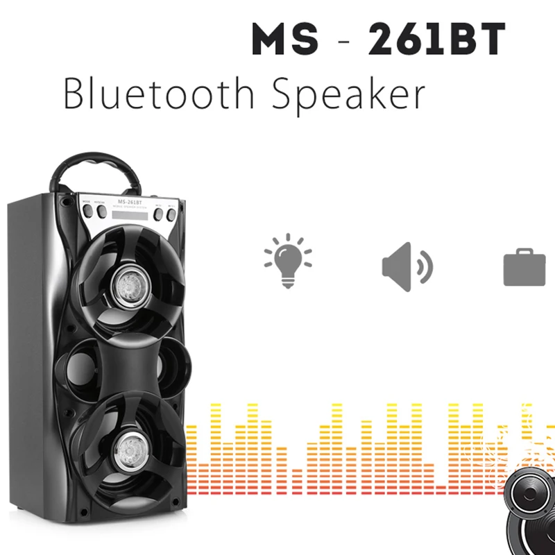 MS-261BT Bluetooth Wireless Portable Speaker Stereo HiFi Music Player W LED Light FM Support AUX TF Card USB Flash Drive 1000mAh MS-261BT Bluetooth Wireless Portable Speaker Stereo HiFi Music Player W LED Light FM Support AUX TF Card USB Flash Drive 1000mAh