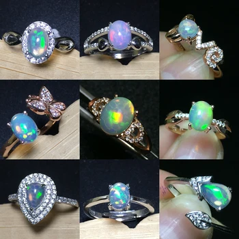 

[MeiBaPJ 16 Styles Natural Opal Gemstone Fashion Ring for Women Real 925 Sterling Silver Charm Fine Jewelry