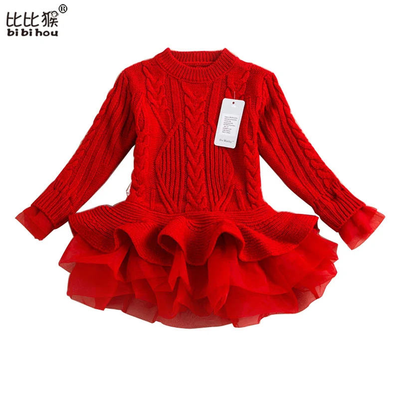 Bambini Spessore Caldo Vestito Dalla Ragazza di Natale Festa di Nozze Abiti Chiffon Lavorato A Maglia