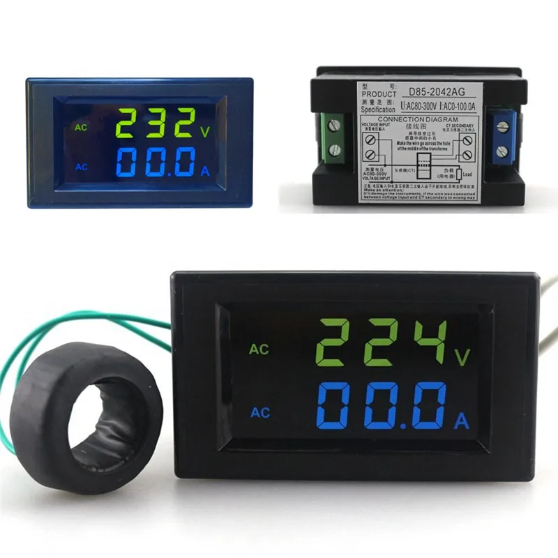 

Mini Digital Voltmeter Ammeter AC 300V 100A Panel Amp Volt Current Meter Tester Blue Green Dual LCD Display Free Shipping