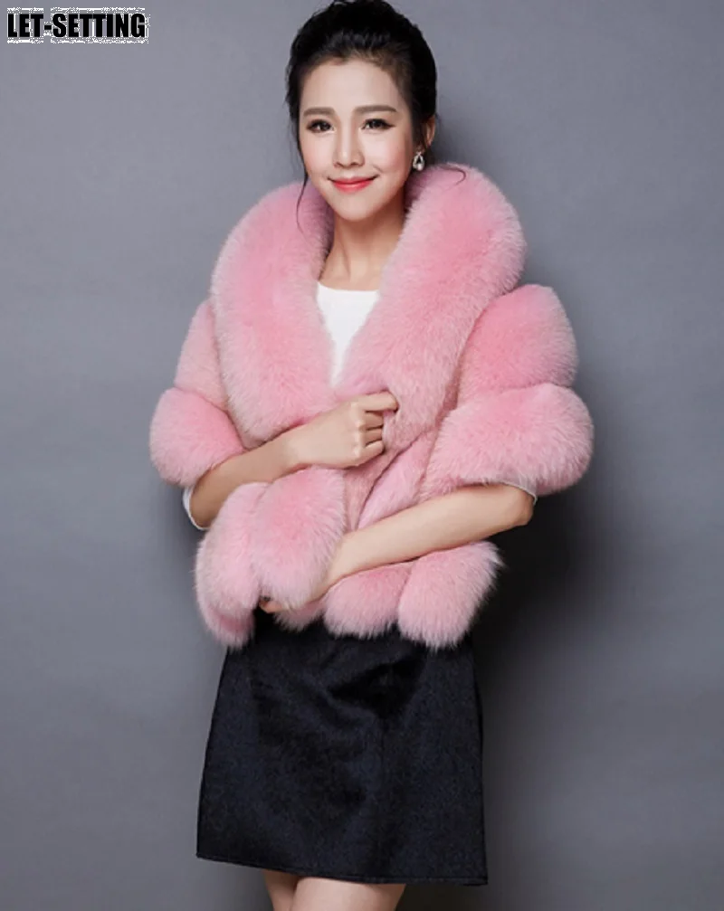 

autumn winter new fashion imitation fox fur grass shawl vest jacket cloak with pocket elegant female free size,white,pink,gray,