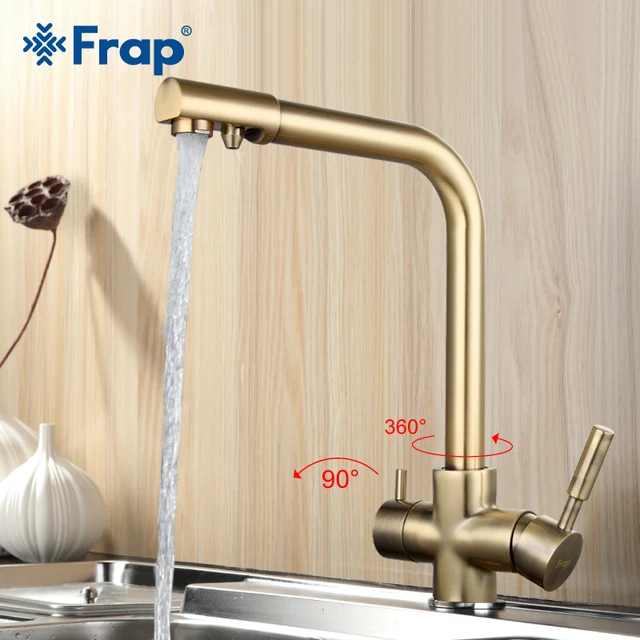 Special Offers Frap New Bronze Kitchen Faucet Seven Letter Design 360 Degree Rotation with Water Purification Features Double Handle F4352-4