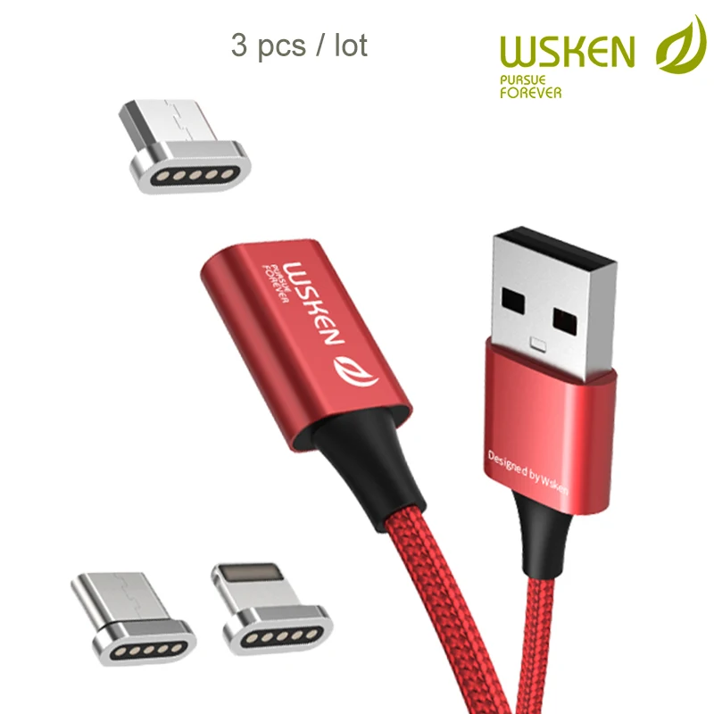 Магнитный кабель WSKEN Lite1, 3 шт./лот, быстрая Магнитная Зарядка, Micro USB кабель, Магнитный зарядный кабель для iPhone, USB кабель, 1 м