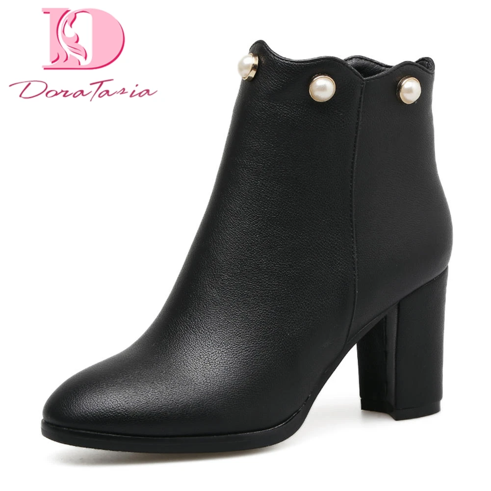 

Doratasia 2018 Large Size 33-41 dropship Zip Up Shoes Woman Boots high Heels Black Red Ankle Boots Woman Shoes Footwear