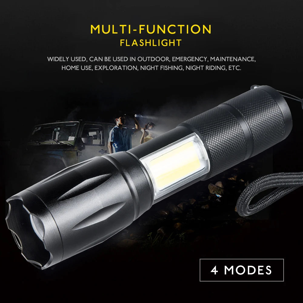 

XML T6 COB LED Flashlight 2000 Lumens 10W 18650 Battery Powered For Outdoor Hiking Camping Home Indoor Emergency Lighting