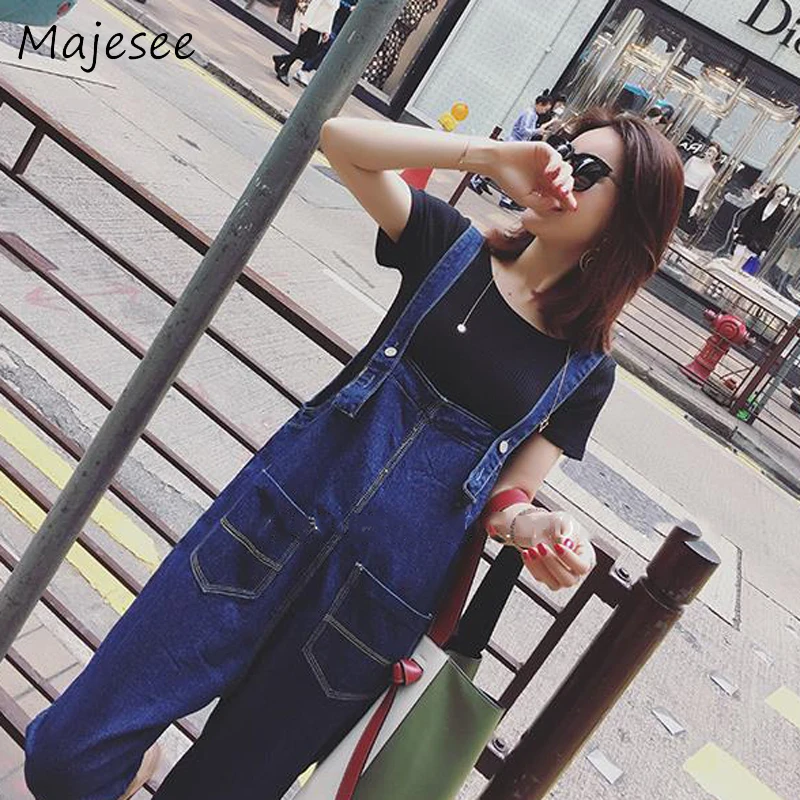 Jumpsuits Sleeveless Loose Women Preppy Style Denim