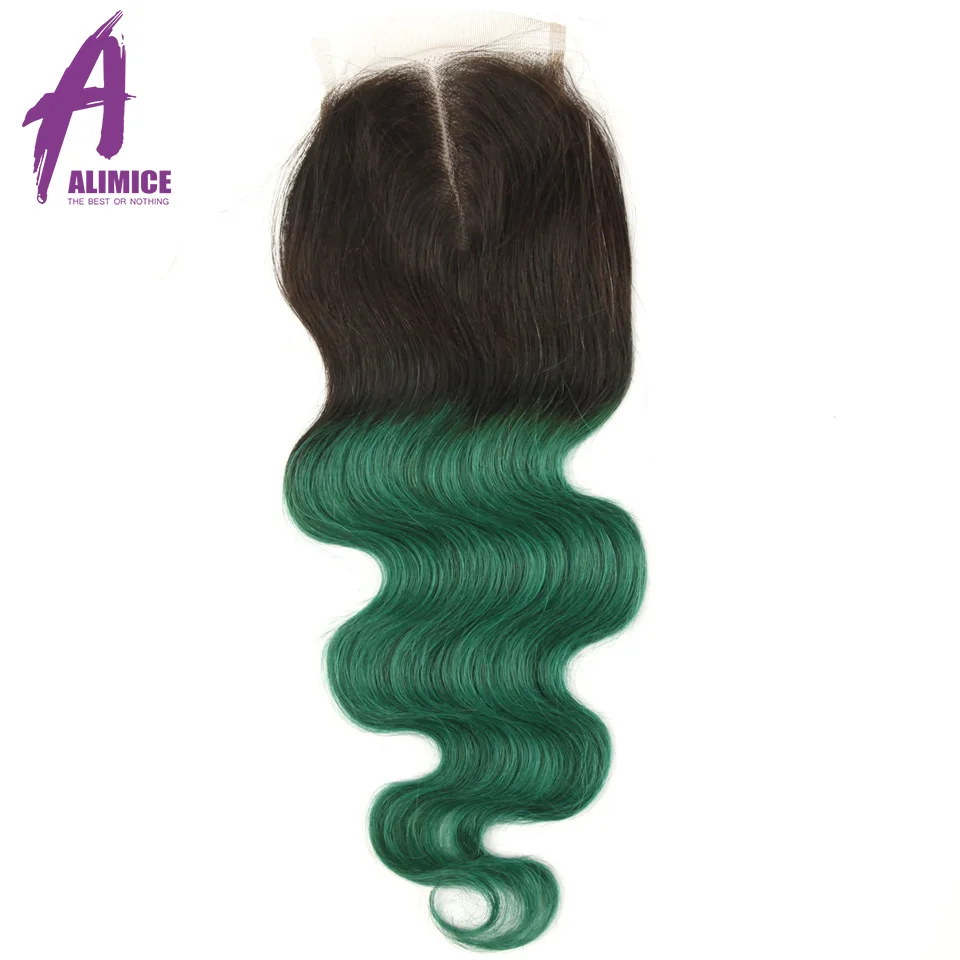 Alimice Ombre Bundles With Closure 1BGreen Human Hair Weave 3 Bundles With Closure Brazilian Body Wave Bundles With Closure (1)