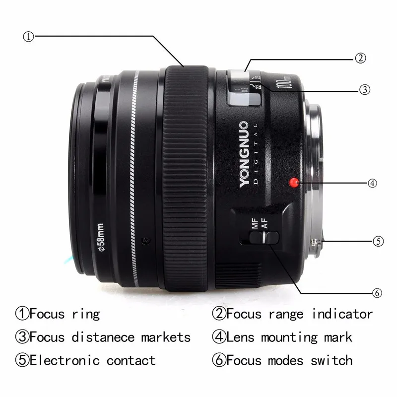 YONGNUO 100 мм yn100мм F2 большая апертура Средний телеобъектив для Canon EF Mount 5D 5D IV 1300D T6 760D 1300d 6d 600d 80d