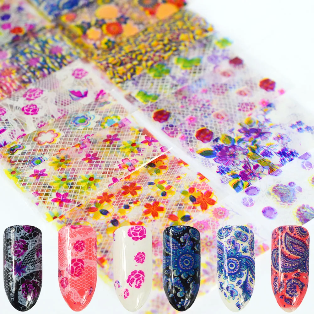 

16 PCS Mixed Flower Designs Nail Foil Starry Sky Paper Nail Art Transfer Sticker Mix Color Stickers Manicure Decoration TR500