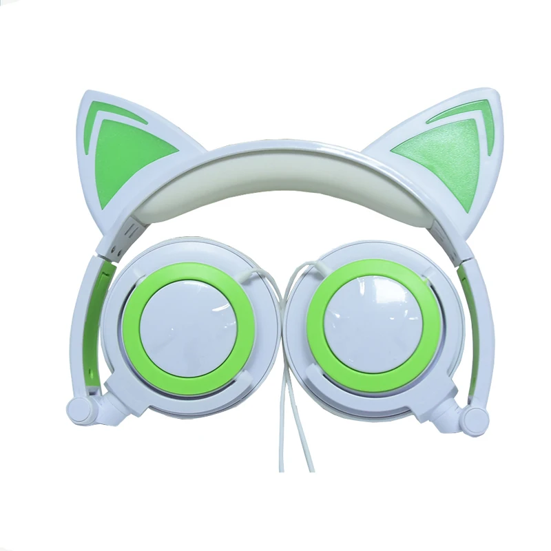 

Wired Headphones Cat Ear Headset Cartoon Folding Headband Stereo Earphones LED Light Flashing 3.5mm Jack for iPhone iPad L107-WG