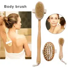 Натуральная щетина корпус ванны Maasage ложки с длинной ручкой, корпус ванны масажная, для отшелушивания горячий сухой кожи тела деревянный сухая кисть