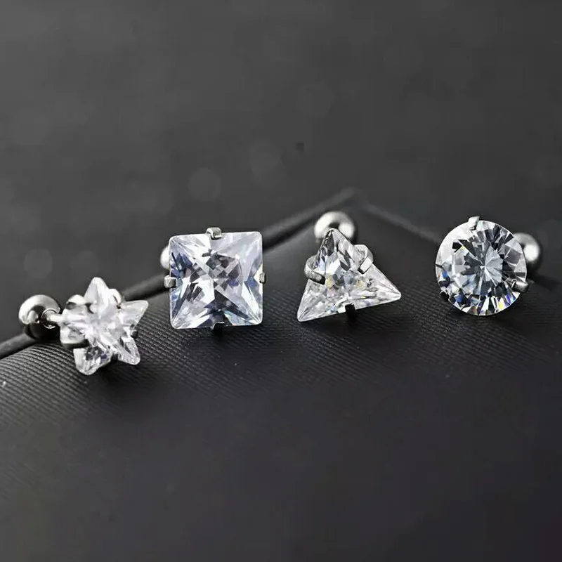 

star stainless steel silver Men earrings single tide black stud earring female simple students titanium steel small ear jewelry