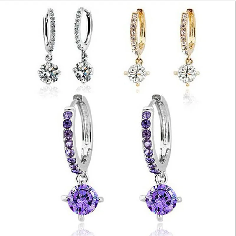 

H:HYDE Wholesale 1Pair Hoop Earrings Classic 3 Colors Crystal Pendant Earring Woman's Jewelry