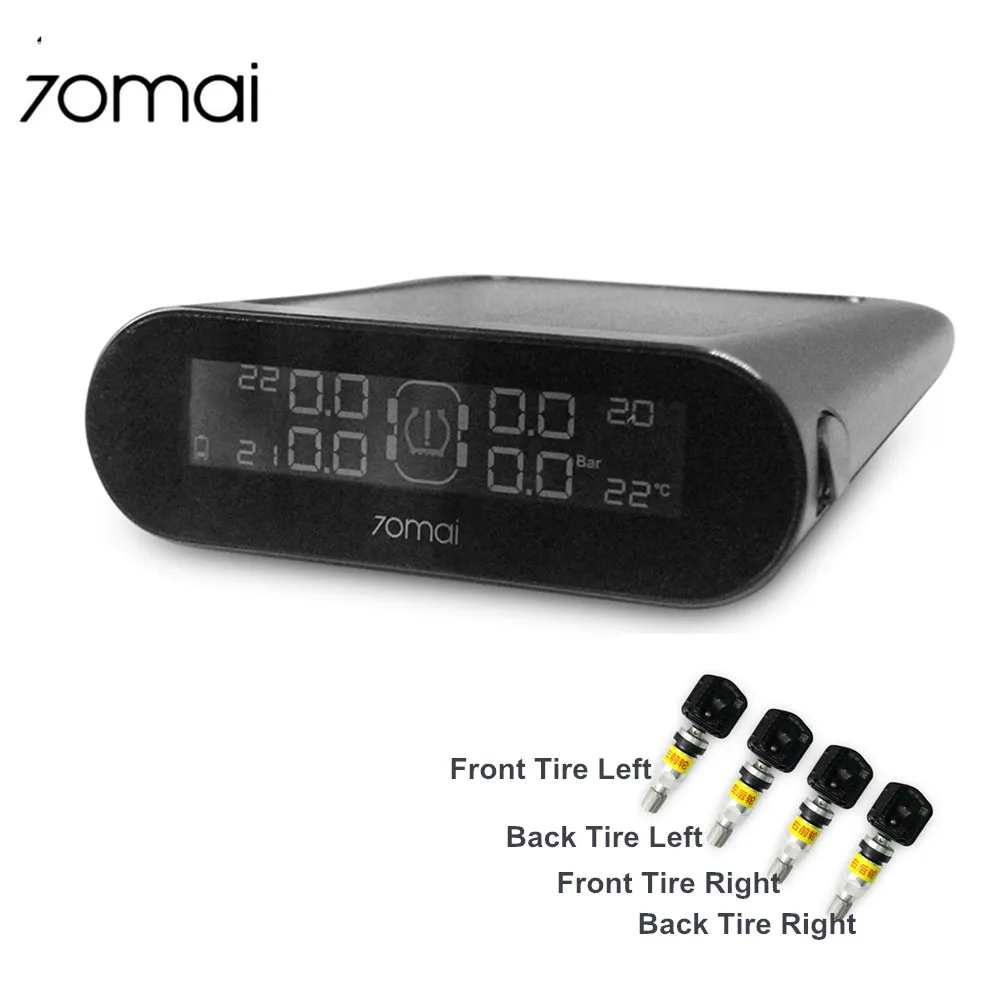 

70mai TPMS Solar Power USB Tire Pressure Monitoring With 4 Internal Sensors Support English APP Rearview Mirror Connection